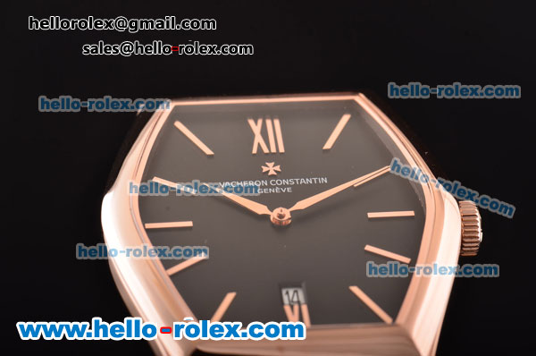 Vacheron Constantin Malte Japanese Miyota OS2035 Quartz Rose Gold Case with Black Leather Strap and Black Dial - Click Image to Close
